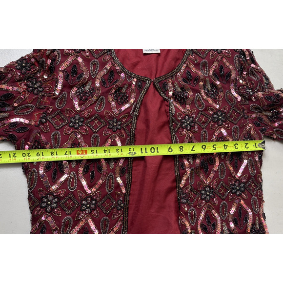 Vintage STENAY Beaded Silk Jacket Size L FLAWS Burgundy Wine Dark Red Floral - Picture 8 of 13
